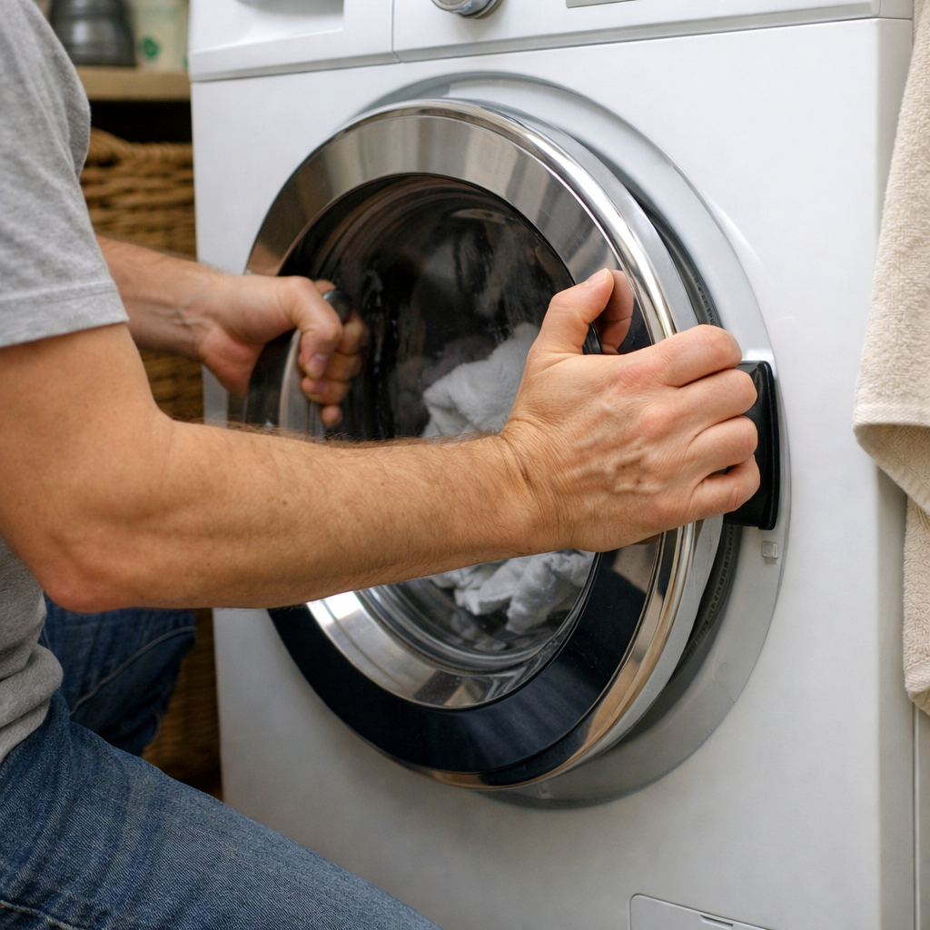 تلاش اشتباه برای باز کردن درب ماشین لباسشویی و وارد شدن آسیب به دستگاه