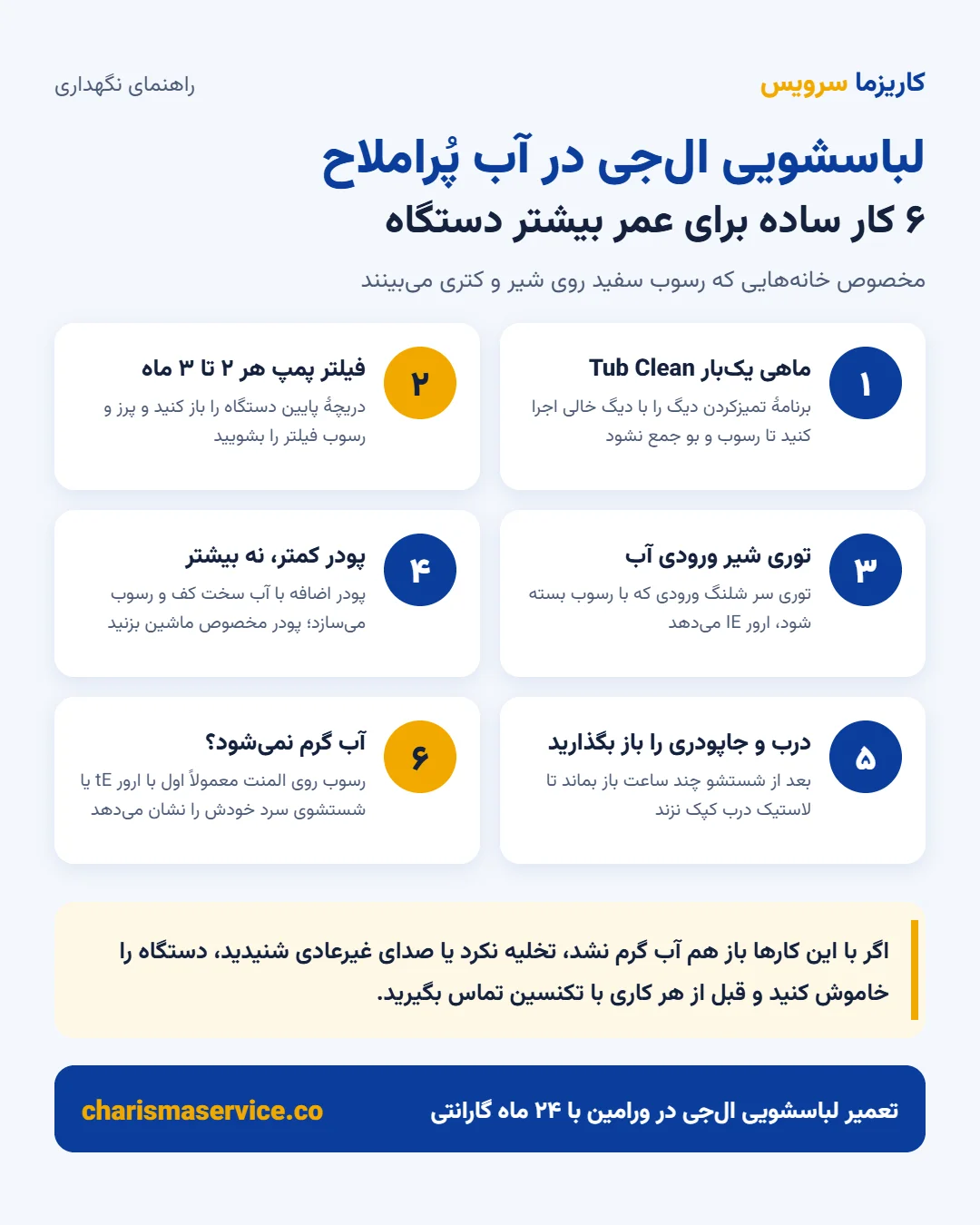 نکات نگهداری لباسشویی ال جی در آب پراملاح